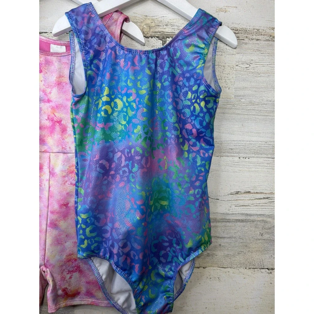 Cat & Jack Dance Leotard Bundle Girls Small 6/6X Blue Pink Leopard EUC